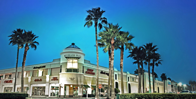 Meyerland Plaza Houston Texas at dusk — child custody attorney Houston TX serving Meyerland multicultural and religious education custody cases