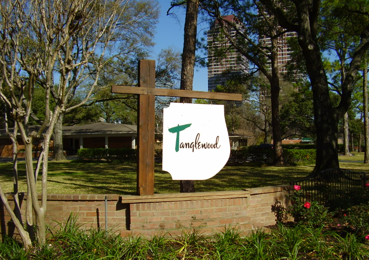 Tanglewood neighborhood entrance sign Houston Texas — child custody attorney Houston TX serving Tanglewood long-term and adult disabled child support cases