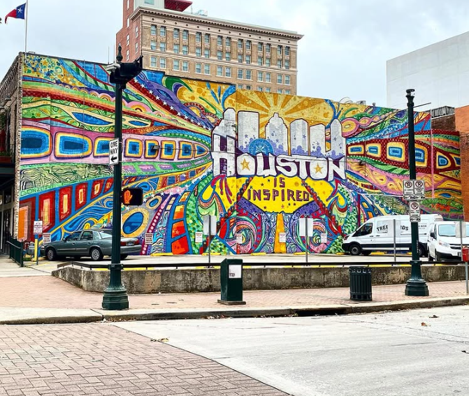 Houston Is Inspired mural downtown Houston Texas — child custody attorney Houston TX serving Museum District TMC physician and academic custody cases